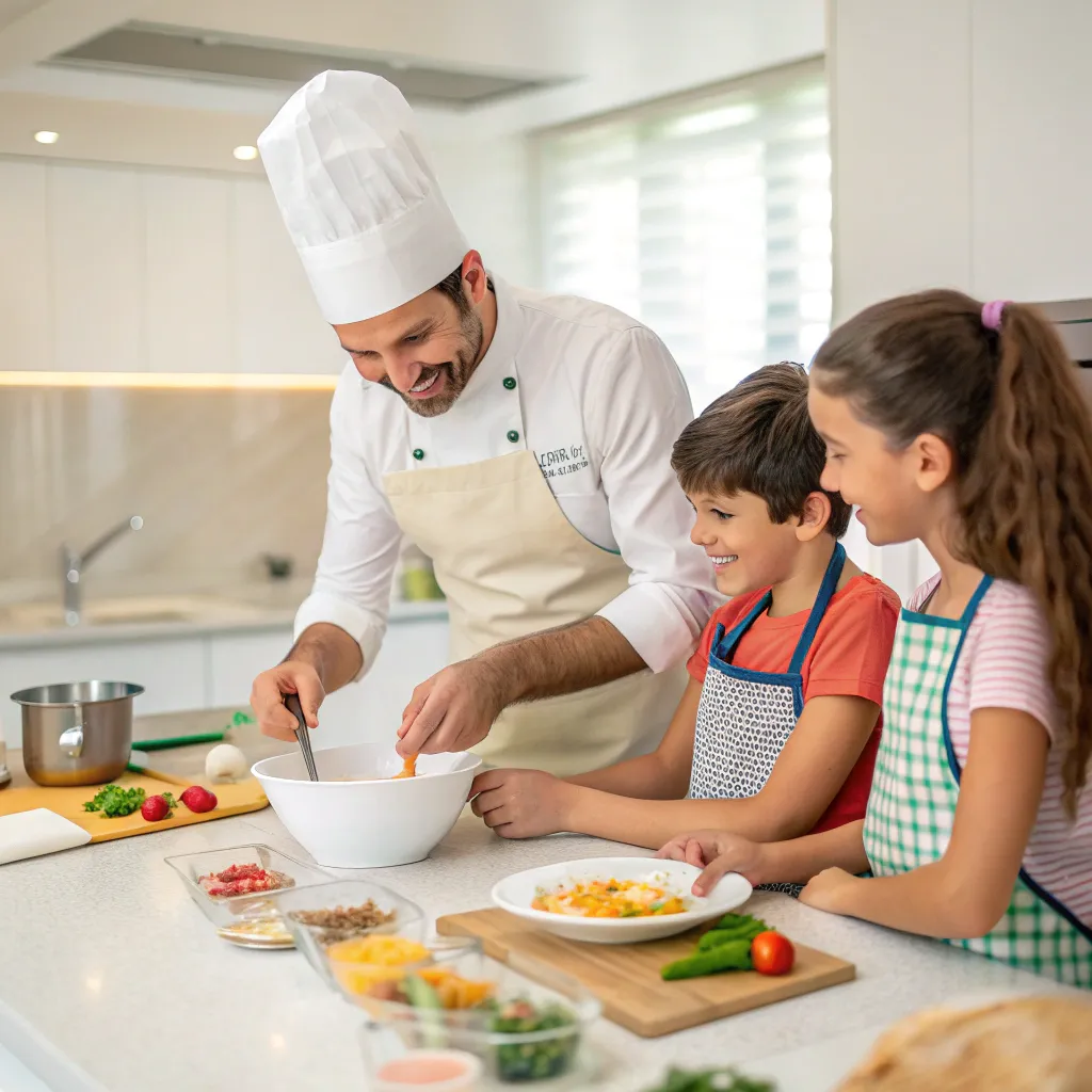 Chef teaching children to cook